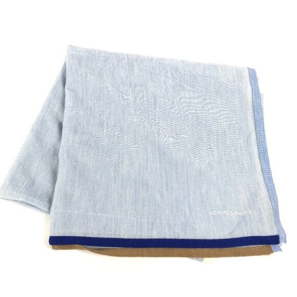 HERMES Epi Carre Geant 120 Large Shawl Stole/Shawl Scarf silk / Cashmere blue - Picture 3 of 15